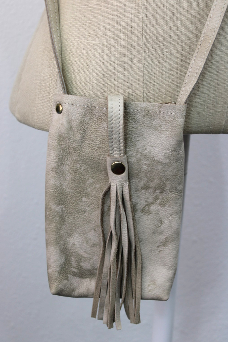 Beaudin Leather Crossbody Purse Tan & Gold w/ Tassel Small